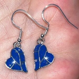 925 sterling silver stamped Inlay opal blue heart Earrings new